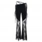 European and American personality street black suede lace perspective slim stitching lace-up fashion design flare pants