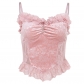 European and American pink sexy slim lace edge top party temperament showing chest and waist closed suspender vest