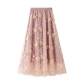 Net yarn embroidery heavy worker skirt large yarn skirt autumn new A -line literary high -waisted long skirt