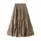 Autumn new high -waisted slimming folds mid -length large -sized A -line skirt women's skirt women