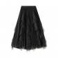 Autumn and winter new high -waisted lotus leaf splicing mesh skirt women's mid -length large swing pleated skirt