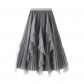 Autumn and winter new high -waisted lotus leaf splicing mesh skirt women's mid -length large swing pleated skirt