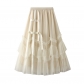 Irregular stitching net gauze skirt women 2023 new high -waisted high waist slim large gauze skirt