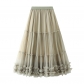 Heavy worker wooden ear stitching large puff fairy yarn skirt high waist sweet long long net yarn skirt