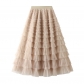 Net yarn cake half -body skirt female spring and autumn new skirt fairy white gauze skirt pleated long skirt