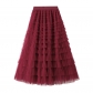 Net yarn cake half -body skirt female spring and autumn new skirt fairy white gauze skirt pleated long skirt