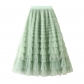 Net yarn cake half -body skirt female spring and autumn new skirt fairy white gauze skirt pleated long skirt