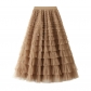 Net yarn cake half -body skirt female spring and autumn new skirt fairy white gauze skirt pleated long skirt