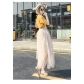 Cake mesh skirt pleated skirt long skirt A -line irregular female skirt mid -length