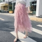 Cake mesh skirt pleated skirt long skirt A -line irregular female skirt mid -length