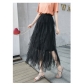 Cake mesh skirt pleated skirt long skirt A -line irregular female skirt mid -length