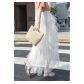 Cake mesh skirt pleated skirt long skirt A -line irregular female skirt mid -length