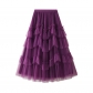 Cake skirt spring new mesh long skirt design half -body skirt wild mesh splicing puff skirt