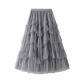 Cake skirt spring new mesh long skirt design half -body skirt wild mesh splicing puff skirt