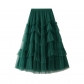 Cake skirt spring new mesh long skirt design half -body skirt wild mesh splicing puff skirt