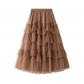 Cake skirt spring new mesh long skirt design half -body skirt wild mesh splicing puff skirt