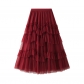 Cake skirt spring new mesh long skirt design half -body skirt wild mesh splicing puff skirt