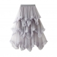 Irregular mesh cake skirt in wood ear, long waist, high -waist big swipe fairy dress long skirt