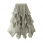 Irregular mesh cake skirt in wood ear, long waist, high -waist big swipe fairy dress long skirt