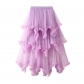 Irregular mesh cake skirt in wood ear, long waist, high -waist big swipe fairy dress long skirt