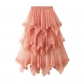 Irregular mesh cake skirt in wood ear, long waist, high -waist big swipe fairy dress long skirt