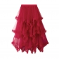 Irregular mesh cake skirt in wood ear, long waist, high -waist big swipe fairy dress long skirt