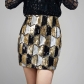 Fashion new matching geometric stitching pattern heavy industry nail beads sequin party short skirt A-line skirt