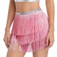 Tassel half skirt belly dance skirt Festival Carnival girl Cowboy clothing 3 layers lace-up hip towel