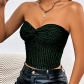 European and American women's 2023 spring fashion chest wrapped short small vest sequin sexy one-line shoulder tunic top