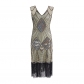 1920S vintage sequin colorful V-neck fringed and beaded evening dress