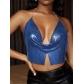 Summer short style sling slim-fit nightclub style backless European and American metal sequin small vest