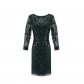 Europe and the United States sexy V-neck long-sleeved beaded dress Annual party large size short style sequin beaded dress skirt