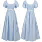 2023 Europe and the United States medieval 5 colors sweet flying sleeve lace-up elastic waist large swing skirt one-line shoulder dress