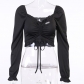 Spring and summer new European style dark trend sexy slim show chest short crop long sleeve top female