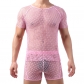 Big mesh men's T-shirt sexy SAO gas transparent fishnet hollowed out top men no pants