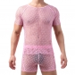 Big mesh men's T-shirt sexy SAO gas transparent fishnet hollowed out top men no pants