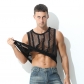 Summer Mesh Slit men's vest youth sexy solid color casual breathable crewneck sports loose top