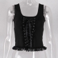 Europe and the United States 2023 spring and summer new lace-up black vest ins square collar knitted lace sleeveless suspender top