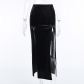 Eurmet punk style long skirt cos party high waist slim bow sexy slit half skirt