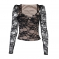 Beauty spring and summer new sexy black Fanny pack body V-neck shirt chest cup lace long-sleeved top female