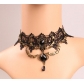 European and American black lace necklace retro exaggerated female item accessories love heart crystal clavicle chain