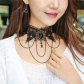 European and American tassel pearl retro neck ornament black lace necklace