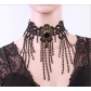 New European and American black tassel retro exaggerated lace neck necklace party