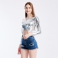 New bright leather patent leather glue stage outfit cross V-neck long sleeve performance clothes