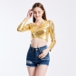 New bright leather patent leather glue stage outfit cross V-neck long sleeve performance clothes