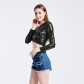 New bright leather patent leather glue stage outfit cross V-neck long sleeve performance clothes