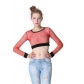 Slim-fit high waist hollowed out perspective fishing net crop T-shirt Europe and the United States large mesh short style top large size bungee di clothes women