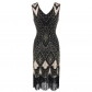 1920s vintage sequin dress fringed front and back deep V-neck dress fashionable beaded banquet evening dress exploded