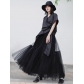 European and American women's long floor-length skirt oversized swing mesh gauze half skirt stitching long skirt A-line high waist shaggy skirt