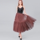 European and American women's long floor-length skirt oversized swing mesh gauze half skirt stitching long skirt A-line high waist shaggy skirt